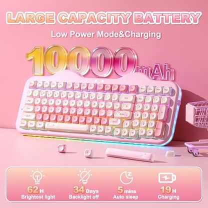 YUNZII C98 Wireless Mechanical Keyboard with Number Pad,99 Key BT5.0/2.4G/USB-C Hot Swap Gasket Mount with PBT MOA Keycaps,Custom RGB,Cute Cake Keyboard for Win/Mac (Pink, Candy Linear Switch) - color: Pink, size: Candy Linear Switch