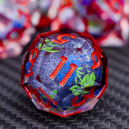 ARUOHHA Liquid Core DND Dice Set, Vampire Sharp Edged Dragons Dice Compatible with D&D RPG Role Playing Games, Resin Blood Red Polyhedral Dungeons D and D Dice with Gift Box D20 D12 D10 D8 D6 D4 - color: Rose - Red Blue