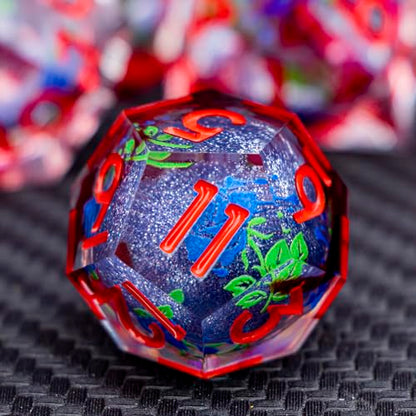 ARUOHHA Liquid Core DND Dice Set, Vampire Sharp Edged Dragons Dice Compatible with D&D RPG Role Playing Games, Resin Blood Red Polyhedral Dungeons D and D Dice with Gift Box D20 D12 D10 D8 D6 D4 - color: Rose - Red Blue