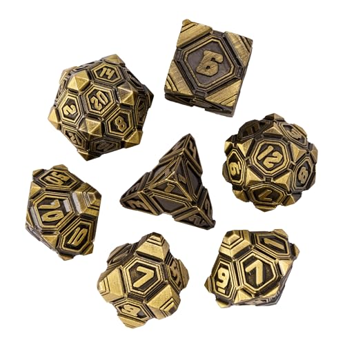 Metal UFO Dice Set, 7 Die Metal Polyhedral Dice Set for DND Dungeons and Dragons Role Playing Games,with Skull Bag.(Ancient Bronze) - color: Ancient Bronze