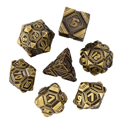 Metal UFO Dice Set, 7 Die Metal Polyhedral Dice Set for DND Dungeons and Dragons Role Playing Games,with Skull Bag.(Ancient Bronze) - color: Ancient Bronze