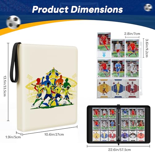 Kabinka 9-Pocket Soccer Card Binder, 2025-2026 Soccer Trading Cards Binder Fits 900 Cards with 50 Removable Double-Sided Sleeves, Waterproof PU Card Albums for Soccer Fans - color: Soccer-2, size: 9 Pocket 900
