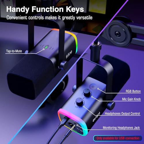 FIFINE XLR/USB Microphone and Heavy Duty Boom Arm Kit, PC Computer Gaming Streaming Mic with RGB Light, Mute Button, Headphones Jack, Microphone Arm Stand Bundle for Podcast Recording (AM8+BM63)