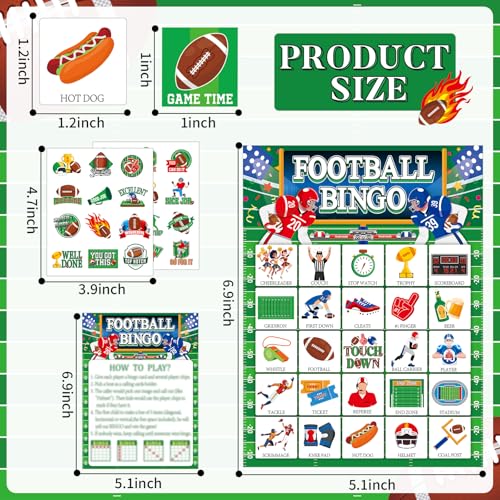 Lonfliness 39Pcs Football Bingo Game for Adults 24 Players American Football Bingo Game Cards with Reward Stickers for Family Friends Large Group Activities Sports Theme Birthday Party Favors - style: Football