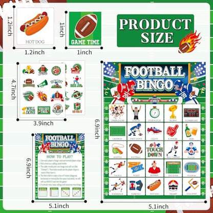 Lonfliness 39Pcs Football Bingo Game for Adults 24 Players American Football Bingo Game Cards with Reward Stickers for Family Friends Large Group Activities Sports Theme Birthday Party Favors - style: Football