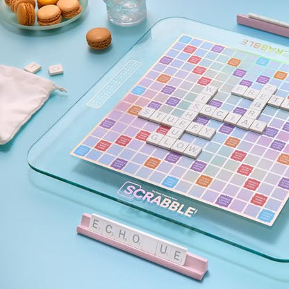 WS Game Company Scrabble Aura Edition, Iridescent Rotating Tempered Glass Board, Non-slip Metallic Wood Letter Tiles, Luxe Tile Racks & Organizer Tray, Family Word Board Games for 2-4 Players, Ages 8+