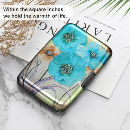 ELFISH Mini RFID Aluminum Wallet Credit Cards Holder Business Card Case Metal ID Case for Men Women(Blue Flower) - color: Blue Flower