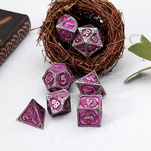 PJOY Metal DND Dice Set with Dice Case Antique Silver Purple Dragon D&D Polyhedral Dice for RPG Role Playing Games Compatible with Dungeons and Dragons TTRPG Gifts - color: Antique Iron Purple