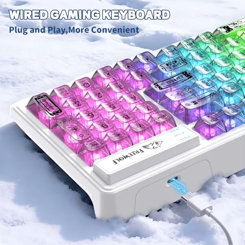 FREEWOLF M95 Transparent Membrane Keyboard with Clear Keycap,Wired Gaming Keyboard with RGB Backlit, 94 Silent Keys with Mechanical Feeling,26-Key Anti-ghosting,for Mac/Windows -White - color: White