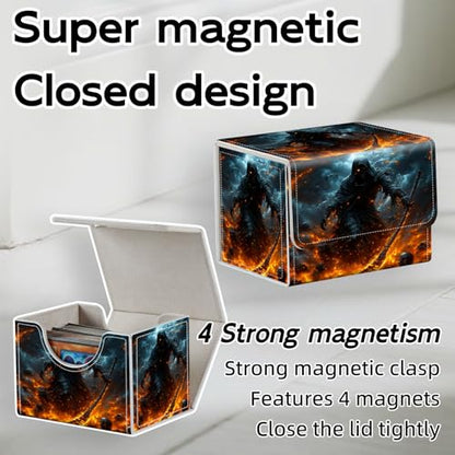 Trading Card Storage Box, Holds 100+ for MTG Cards, Premium PU Leather with Magnetic Closure, Skeleton Amid Flaming Skulls Durable Deck Box for Magic the Gathering, Trading Card Games - color: Skeleton Amid Flaming Skulls
