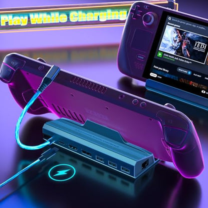 Docking Station for Steam Deck/ROG Ally, 7-in-1 Steam Deck Dock with HDMI 2.0,DP1.2 4K@60Hz, Gigabit Ethernet, 3 USB 3.0 and 100W PD Fast Charging Port, Compatible with Steam Deck