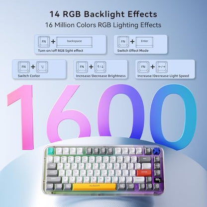 AUSDOM K75pro Wireless Gaming Creamy Keyboard, Tri-Mode BT/2.4G/USB-C Computer Keyboard, RGB Backlit Media Knob Creamy Keyboard (Mixed Color) - color: Mixed Color