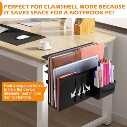 Desk Side Storage, 2 Tier Steel Hanging Organizer, No Drill Side Desk Organizer, Laptop Holder, with Pen Holder, For Office Supplies & Studio Essentials Black - size: 2Tier-B