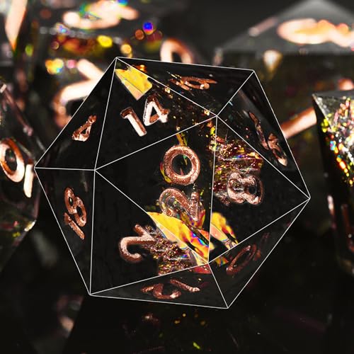 AUSTOR 7-Die DND Dice Set Handmade Sharp Edge Polyhedral Dice for Dungeons and Dragons D&D RPG MTG Table Games (Black & Red, Copper) - color: Black & Red，copper