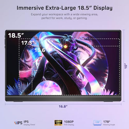 MNN 18.5" 100Hz FHD IPS USB-C HDMI Portable Gaming Monitor | 18.5" FHD IPS 100Hz, built-in stand & dual speakers, USB-C/HDMI, for PC/Phone/PS5/Xbox/Switch, travel gaming. - size: 18.5'' Monitor