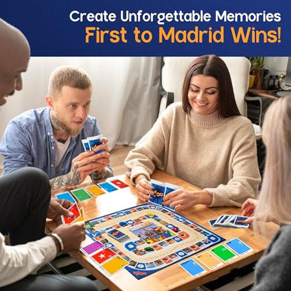 Spanish Board Game – Race to Madrid | Easy to Learn Words, Grammar, Verbs | Fun for Adults, Kids, Beginners, Classroom | 4 Decks Dynamic Flash Cards
