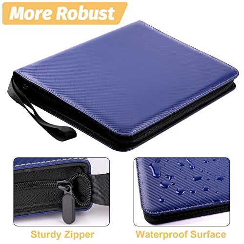 720 Pockets Round Ring Trading Card Binder, 9-Pocket Clear Zipper Card Album with Wrist Strap, Holds 720 Standard TCG Cards Compatible with Sports Baseball Football Game Cards (Dark Blue) - color: 9 Pocket 720 Carton Blue