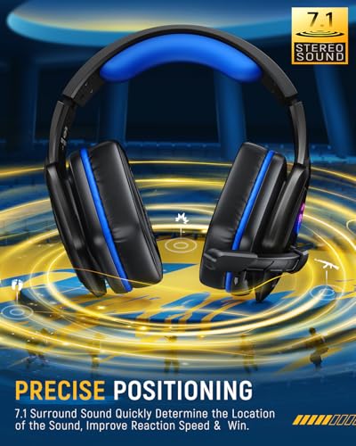 Tatybo Wireless Gaming Headset with Mic, 7.1 Sound 50mm Driver, Black Blue | 3-mode 2.4G/BT 5.3/USB-C; 30H battery; low latency for PS5/PS4/PC/Switch/Laptop/Mobile - color: Black Blue