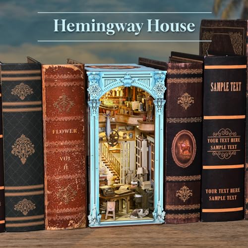 MiniCity Hemingway House Book Nook Kit, 3D Wooden Bookshelf Puzzle with LED | Create Hemingway's study for display; LED, dust cover, glue/tools and guide included; 700 pieces, 10-12 hr build, ages 14+. - style: Hemingway House