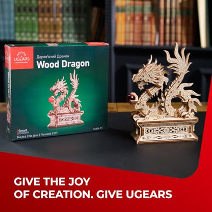 UGEARS Wood Dragon 3D Puzzle – 3D Wooden Puzzles for Adults, Wooden Models for Adults to Build, Mechanical Puzzle Box with Hidden Compartment, DIY Model Kit, Brain Teaser, Unique Chinese Dragon Gift - style: Wood Dragon