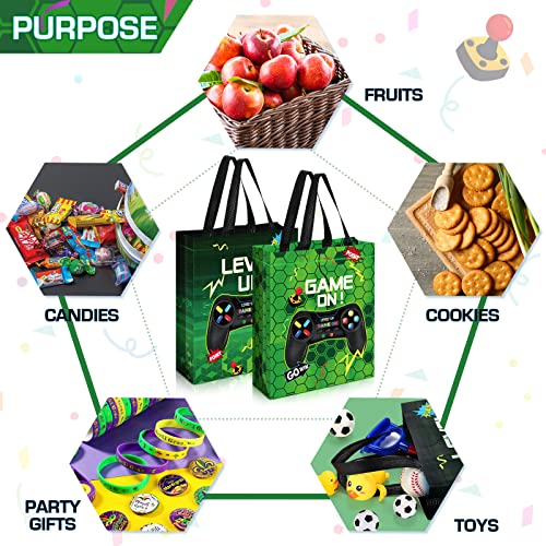 Sweetude 30 Pcs Video Game Gift Bag with Handle Game Party Supplies Reusable Gaming Neon Goody Bag, 2 Styles - style: Green