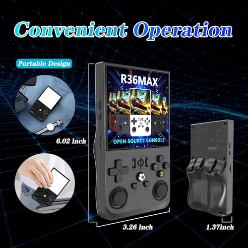 R36MAX 4000mAh Portable Rechargeable Handheld Retro Game Console,Handheld Retro Game Console with 64G TF Car,4.0-inch Screen,Feminine+Masculine Colors Easy Install for Travelers,Black - color: Shining Black
