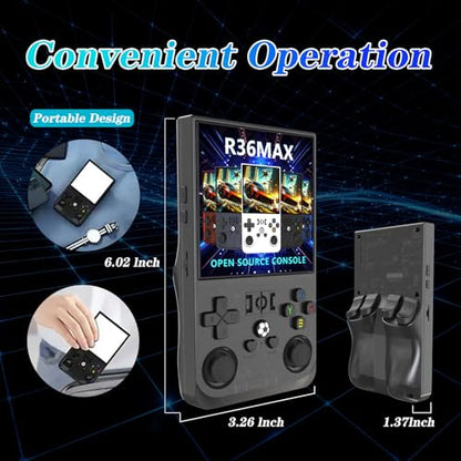 R36MAX 4000mAh Portable Rechargeable Handheld Retro Game Console,Handheld Retro Game Console with 64G TF Car,4.0-inch Screen,Feminine+Masculine Colors Easy Install for Travelers,Black - color: Shining Black