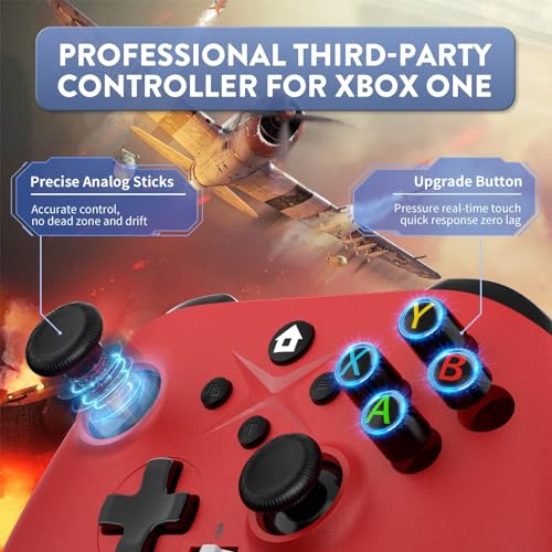 2 Pack for Xbox Controller, Compatible with Xbox Series X|S, Xbox One X|S, PC, Wireless Controller with Dual Vibration/3.5mm Audio Jack/Macro/Turbo, with 2.4GHz Adapter White+Red Need to Upgrade