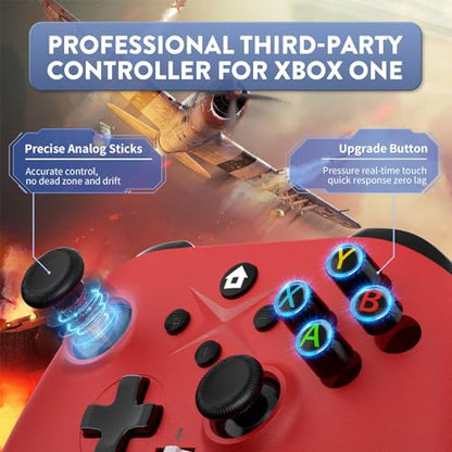 2 Pack for Xbox Controller, Compatible with Xbox Series X|S, Xbox One X|S, PC, Wireless Controller with Dual Vibration/3.5mm Audio Jack/Macro/Turbo, with 2.4GHz Adapter White+Red Need to Upgrade