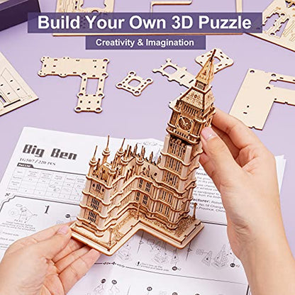 Rowood 3D Puzzles for Adults Wooden Model Kit Adult Craft Kit Gifts for Age 14+ Big Ben - style: Big Ben