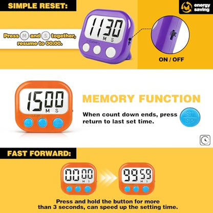 Classroom Timers for Teachers Kids Large Magnetic Digital Timer Teacher Supplies 2 Pack-Orange Purple - color: Orange Purple