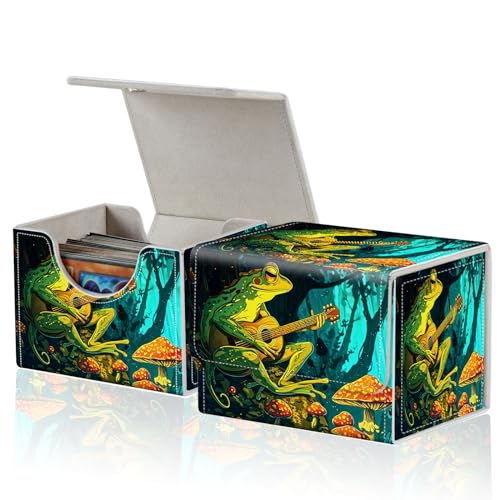 for MTG Commander Deck Box,Card Deck Box for Trading Yugioh MTG,Fits 100 Double Sleeved Cards,PU Leather Strong Magnet Case for Magic Commander TCG CCG,Cute Frog Mushroom - color: Cute Frog Mushroom