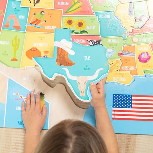 Melissa & Doug USA Map Jumbo Floor Puzzle 51-Piece Educational Toy | 51 Jumbo Pieces, 3x2 Feet, USA Map Scene With State Capitals, Educational Floor Puzzle Play, Learning Toys for Kids, Ages 6+