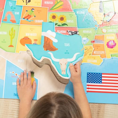 Melissa & Doug USA Map Jumbo Floor Puzzle 51-Piece Educational Toy | 51 Jumbo Pieces, 3x2 Feet, USA Map Scene With State Capitals, Educational Floor Puzzle Play, Learning Toys for Kids, Ages 6+