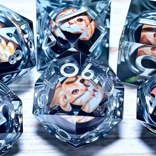 Resin Cat Head DND Dice, Sharp Edge Dungeons and Dragons Polyhedron Game Dice Set for Role Playing Games RPG Explorer Magic, Holiday Birthday Gifts Party Gifts - color: Cute Cat Head