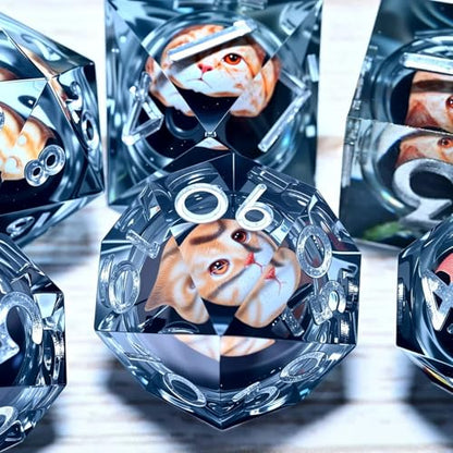 Resin Cat Head DND Dice, Sharp Edge Dungeons and Dragons Polyhedron Game Dice Set for Role Playing Games RPG Explorer Magic, Holiday Birthday Gifts Party Gifts - color: Cute Cat Head