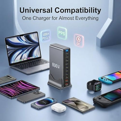 800W USB C Fast Charger Block,Multi-Port USB Charging Station,GaN Ⅲ 140W PD PPS Port Desktop & Cell Phone Charging for Multiple Devices, Compatible w MacBook, iPhone, iPad, HP, etc