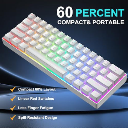 BlueFinger 60% Mechanical Gaming Keyboard and Mouse Combo - RGB Rainbow Backlit 61 Keys Red Switch Keyboard & 4 DPI LED Gaming Mouse, USB Wired Set for PC Laptop Xbox PS4 PS5, White - color: White