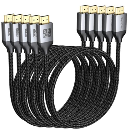 8K HDMI Cable 6FT 5-Pack, High Speed HDMI Computer Monitor Cord 48Gbps, Shielded CL3 Rated HDMI Cable 8K@60Hz, 4K@144Hz/120Hz, HDR10+ for TV,Soundbar, Roku, Gaming Monitor,Laptop,Graphics Card,Camera - size: 6FT
