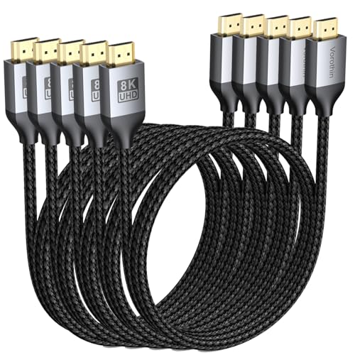8K HDMI Cable 6FT 5-Pack, High Speed HDMI Computer Monitor Cord 48Gbps, Shielded CL3 Rated HDMI Cable 8K@60Hz, 4K@144Hz/120Hz, HDR10+ for TV,Soundbar, Roku, Gaming Monitor,Laptop,Graphics Card,Camera - size: 6FT