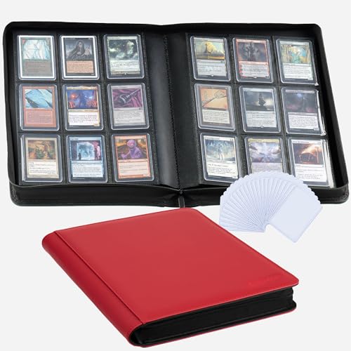9-Pocket Toploader Binder, Clovecat Premium Card Book， Holds 252 Trading Card with 20 Removable Top-loader Sleeves，PU Card Holder Folders,Card Album for MTG, TCG, Yugioh, Game & Sports Cards(Red) - color: Red