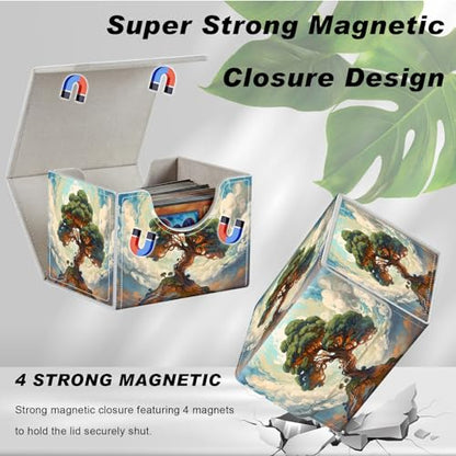 DEGDFSGR for TCG MTG Card Game Storage Box Organizer Trading Card Case Commander Deck Box Magnetic Closure Creative Pattern Up to 200 Cards, Big Tree White Cloud - color: Big Tree White Cloud
