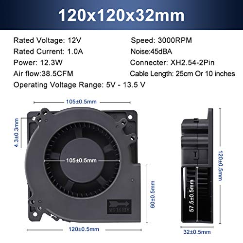 Wathai 120mm x 32mm 12V Brushless Cooling Blower Fan DC Centrifugal Fan 2p | High Airflow 3000RPM blower fan 12v for PC Computer Case, PSU, Car Audio, RV Fridge - style: 120x32mm 12V