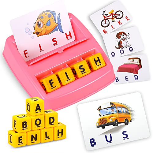 Fenikso Matching Letter Game, Alphabet Spelling & Reading Words, Objects & Color Recognition, Early Learning Educational Toy for Preschooler & Kindergarten Kids Over 3-8 Years Old, Best Gifts - color: Pink