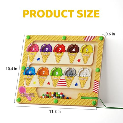 zhiwuzhu Magnetic Color and Number Maze，Wooden Matching Learning Counting Board for Toddler Ages 2-4，Preschool Learning Activities Toys，Toddler Fine Motor Skills Toys for Boys Girls - style: Ice Cream