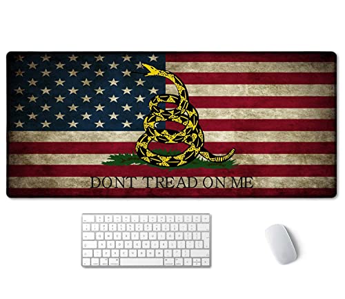 SSOIU Desk Mat,Large Mouse Pad 35.5" x 15.7" XXL Extended Gaming Mouse Pad Mat with Non-Slip Base Stitched Edge Mousepad for Computer,Office,Keyboard and Laptop - Don't Tread On Me American US Flag - color: Don't Tread on Me
