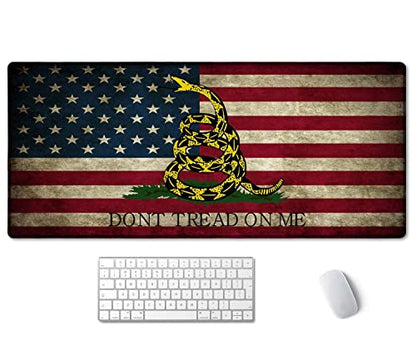 SSOIU Desk Mat,Large Mouse Pad 35.5" x 15.7" XXL Extended Gaming Mouse Pad Mat with Non-Slip Base Stitched Edge Mousepad for Computer,Office,Keyboard and Laptop - Don't Tread On Me American US Flag - color: Don't Tread on Me