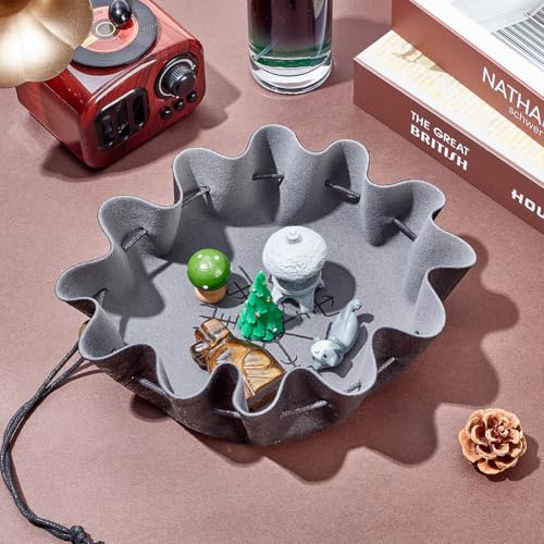 WADORN 2Pcs Dice Tray Circle Drawstring Bags Rolling Drawstring Dice Bags with Compass Pattern for Jewelry Keys, Rolling Bag Dices Tray Storage Case Pouches Holder for RPG Players Tabletop Gamer