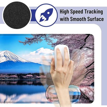 Large Mouse Pad and Keyboard Wrist Rest, Desk Pad for Keyboard and Mouse, 4-in-1 Large Gaming Mouse Pad with Wrist Support, Desk Mat for Home Office Study Game,Cherry Blossoms in The Lake - color: Cherry Blossoms in the Lake