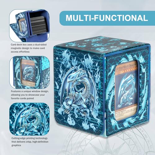 Card Deck Box for YGO MTG | 110+ Double Sleeved Cards Storage Box Trading Games Leather Storage Box with Card Divider,Laser Card,Card Holder - color: White Dragon
